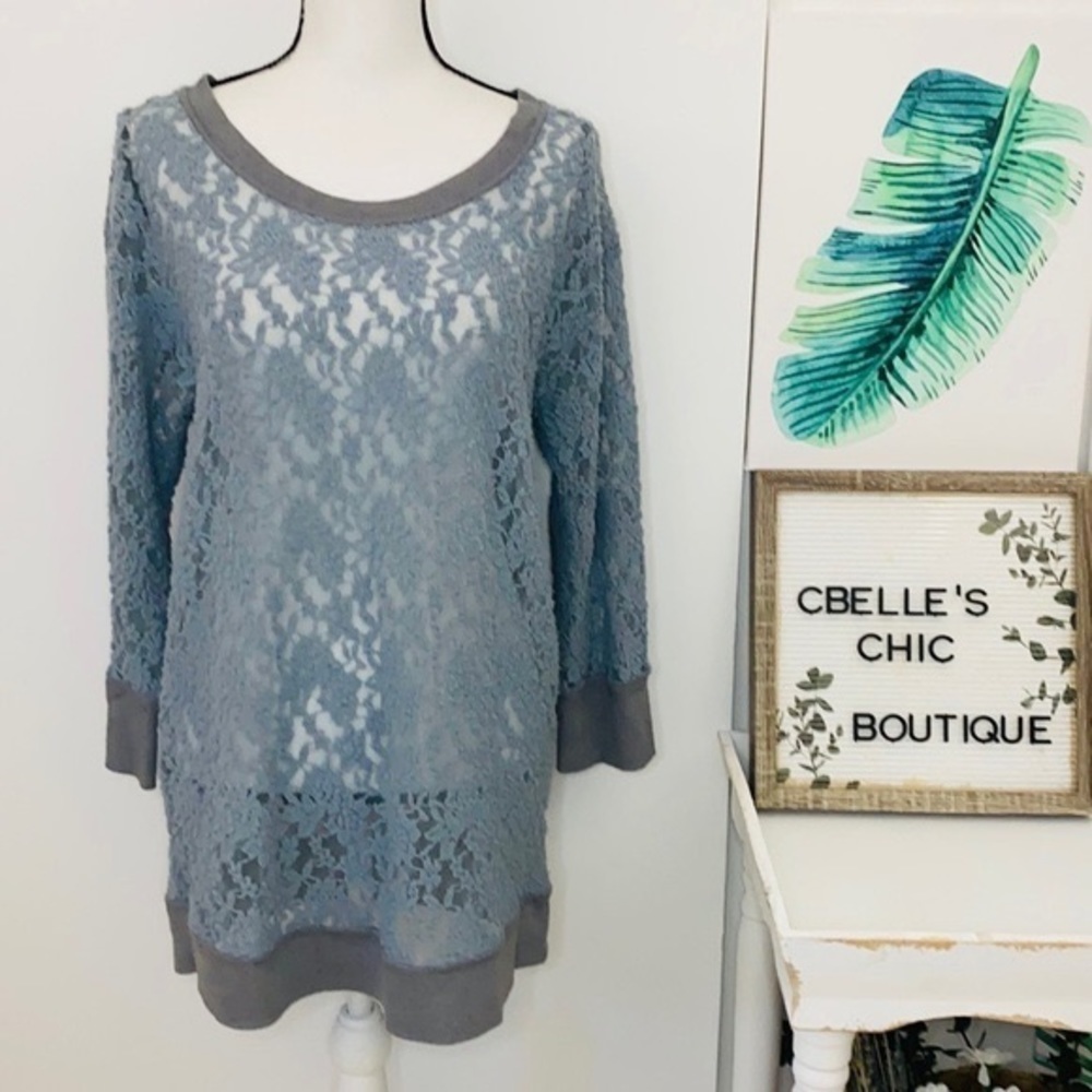 Anthropologie Eloise Brushed Lace Pullover Top L - Picture 14 of 15